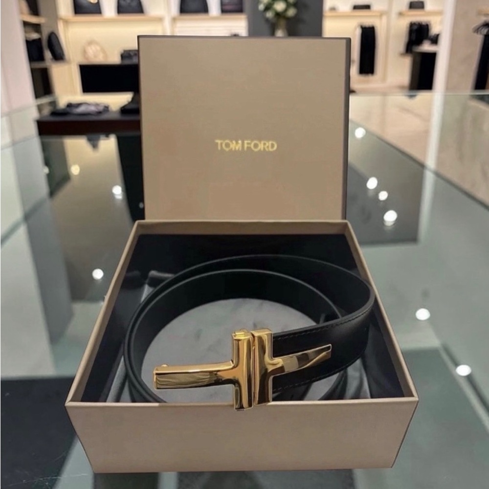 Tom Ford Black Leather T-Buckle Belt TT Buckle w/ box & dust bag 95 IT 38 US
